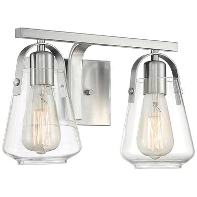 Skybridge; 2 Light; Vanity Fixture; Brushed Nickel Finish with Clear Glass