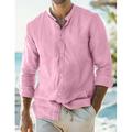 Homme Chemise Chemise Lin Chemise boutonnée Chemisette Chemise d'été Chemise de plage Blanche Rose Claire Bleu manche longue Plein Col Mao Printemps été Casual du quotidien Vêtement Tenue