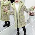 enfants fille manteau parka manches longues rose vert clair carreaux col fourrure automne hiver actif 4-12 ans / printemps / mignon