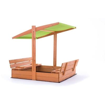 Sandkasten - Holz - mit Dach und Bänken - 120x120 cm - grün