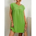 Robe casual Robe en coton et lin Femme Mini robe Mélange de Lin Coton basique Moderne du quotidien Fin de semaine Col Ras du Cou Ruché Manche Courte Eté Printemps 2023 Ample Jaune Rouge Vert Plein