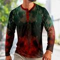 Encre Splash Mode du quotidien Décontractées Homme 3D effet Chemise Henley Shirt T-shirt Casual Vacances Sortie T-shirt Rouge Vert manche longue Henley Chemise Printemps Automne Vêtement Tenue S M