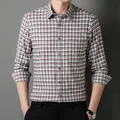 Chemises à manches longues pour hommes 100% coton grande taille à carreaux décontractées slim