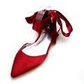 Women's Wedding Shoes Valentines Gifts Lace Up Sandals Strappy Sandals Strappy Heels Party Party Evening Wedding Flats Bridal Shoes Bridesmaid Shoes Bowknot Ribbon Tie Flat Heel Pointed Toe Satin