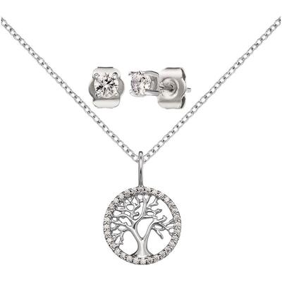 Ohrring und Ketten Set ENGELSRUFER "Multipack Schmuck Geschenk, LEBENSBAUM, ERMT-LILTREE-ZI", silber (silberfarben, kristallweiß, kristallweiß), Schmuck-Sets, Damen, Silber 925 (Sterlingsilber), mit Zirkonia (synth.) Image