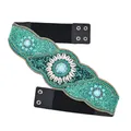 Ceinture élastique en cuir pour femme perles marron vert coquille turquoise fleur bijoux de