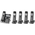 Panasonic Link2Cell Bluetooth Cordless Phone System with Voice Assistant Call Block and Answering Machine Expandable Home Phone with 5 Handsets Ã¢â‚¬â€œ KX-TGF575S (Black with Silver Trim)