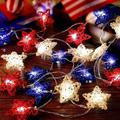 Wamans 4th of July Light Strip Independence Day String Lights Decorations Rattan Stars Patriotic Lights Battery Operated Led String Lights Outdoor Light for Memorial Day Clearance Items