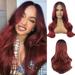 Wine Red Wig Long Wavy Burgundy Wigs for Women Synthetic Wig Ombre Burgundy Ginger Highlight Middle Part Natural Looking (Ombre Burgundy)