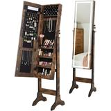 Mirror Jewelry Cabinet with Lights Full Length Mirror with Storage Organizer Lockable Jewelry Armoire Makeup Mirror Freestanding/Wall Mount/Over the Door White