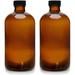 (2 Pack) - 32 oz Amber Glass Boston Round Bottles with Black 33-400 Airtight Phenolic Polycone Caps