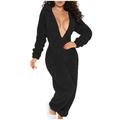 ICHUANYI Women s Fall Winter Fashion Button Costume Solid Zipper Hooded Lounge Jumpsuit Comfortable Pajamas