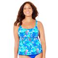 Plus Size Women's Flared Tankini Top by Swimsuits For All in Blue Watercolor Floral (Size 12)