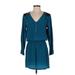 Karina Grimaldi Casual Dress - Mini V Neck Long sleeves: Teal Color Block Dresses - Women's Size Small