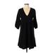 MNG Casual Dress - Mini V Neck 3/4 sleeves: Black Print Dresses - New - Women's Size 4