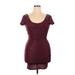 Free People Casual Dress - Bodycon Scoop Neck Short sleeves: Burgundy Print Dresses - Women's Size Large