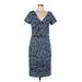 JS Collection Casual Dress - Sheath V-Neck Short sleeves: Blue Dresses - Women's Size 8