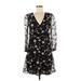 Sam Edelman Cocktail Dress - A-Line V Neck 3/4 sleeves: Black Floral Dresses - Women's Size 8