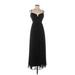 Azazie Cocktail Dress - Formal Plunge Sleeveless: Black Solid Dresses - Women's Size Small