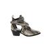 ALLSAINTS Ankle Boots: Strappy Chunky Heel Boho Chic Gray Snake Print Shoes - Women's Size 38 - Almond Toe