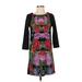 H&M Casual Dress - Shift High Neck 3/4 sleeves: Black Floral Dresses - Women's Size X-Small