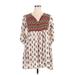 Umgee Casual Dress - Mini V-Neck 3/4 sleeves: Ivory Dresses - Women's Size X-Large Plus