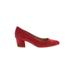 Naturalizer Heels: Pumps Chunky Heel Minimalist Red Solid Shoes - Women's Size 6 1/2 - Almond Toe