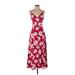 Leith Casual Dress - Midi Plunge Sleeveless: Red Floral Dresses - New - Women's Size 2X-Small