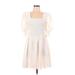 1.State Casual Dress - Mini Square 3/4 sleeves: Ivory Solid Dresses - Women's Size Large