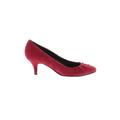 Bandolino Heels: Slip On Kitten Heel Feminine Red Print Shoes - Women's Size 7 1/2 - Round Toe