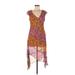 Anthropologie Casual Dress - Midi V-Neck Sleeveless: Orange Floral Dresses - Women's Size 8 Petite