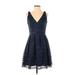 Hailey by Adrianna Papell Cocktail Dress - Party: Blue Tweed Dresses - Women's Size 2