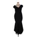 Marina Cocktail Dress - Midi V Neck Short sleeves: Black Print Dresses - Women's Size 16