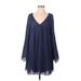 Elizabeth and James Casual Dress - A-Line V-Neck Long sleeves: Blue Print Dresses - Women's Size Small