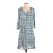 Sahalie Casual Dress - A-Line Scoop Neck 3/4 sleeves: Blue Dresses - Women's Size Small