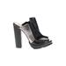 Leila Stone Heels: Slide Chunky Heel Casual Black Solid Shoes - Women's Size 9 - Peep Toe