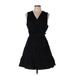 Nine West Casual Dress - A-Line V Neck Sleeveless: Black Solid Dresses - Women's Size Large