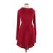 DRESSFO Casual Dress - Fit & Flare Cowl Neck Long sleeves: Burgundy Solid Dresses - Women's Size X-Large