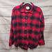 American Eagle Outfitters Tops | American Eagle Red Black Plaid Boyfriend Fit Women's Flannel Blouse Size Medium | Color: Black/Red | Size: M