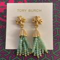 Tory Burch Jewelry | Auth Tory Burch Roxanne Small Tassel Earring Swirled Mint | Color: Gold/Green | Size: Os