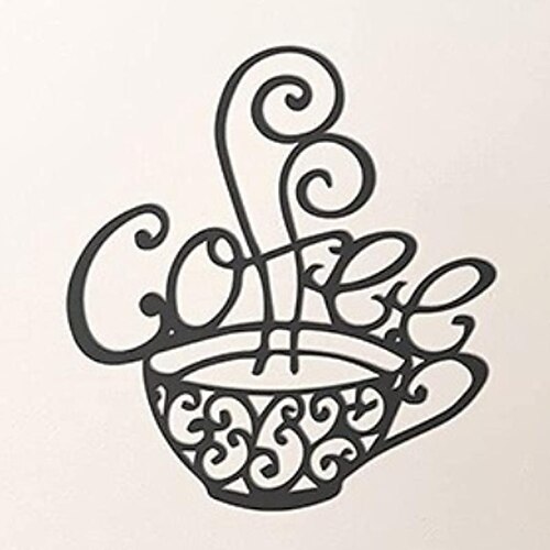 1 x Kaffeetasse aus Metall, Wanddekoration, rostfrei, Wandskulptur, ideal für Garten, Haus, Bauernhaus, Terrasse und Schlafzimmer Image