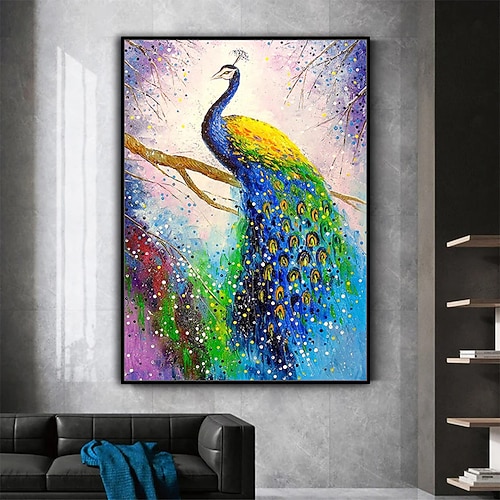 Mintura handgefertigte abstrakte Tier-Pfau-Ölgemälde auf Leinwand, Wandkunst, Dekoration, modernes Bild für Heimdekoration, gerolltes, rahmenloses, ungedehntes Gemälde Image