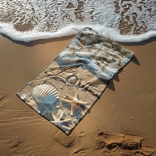 Strandtuch, bequeme Decken, Love Sea-Serie, Badetuch, großes Handtuch mit 3D-Druckmuster, Badetuch, Strandlaken, Decke, klassisch, 100 % Mikrofaser Image