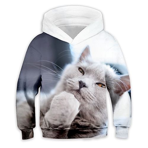 kinderkleidung Mädchen Kapuzenshirt Tier Casual Langarm Tasche Kuschelig 7-13 Jahre Herbst Weiß Hellgrün Blau Image