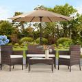 Smugdesk.com 4 Piece Rattan Sofa Seating Group w/ Patio Umbrella Synthetic Wicker/All - Weather Wicker/Metal/Wicker/Rattan/Rust - Resistant Metal | Wayfair