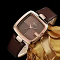 Gedi-Montres-bracelets à quartz étanches pour femmes horloge carrée minimaliste cuir marron