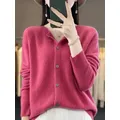 New Chic Autumn Winter Women‘s O-neck Grace Cardigan Sweater 100% Merino Wool Solid Cashmere Knitted