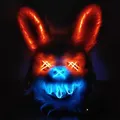 LED Glowing Bunny Face Mask Scary Bloody Killer Mask Neon Horror Rabbit Mask Halloween Masquerade