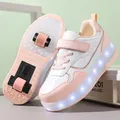 Pink Fashion Girls Boys LED Light Roller Skate Shoes for Children Kids Sneakers with Wheels Two