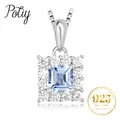 Potiy Square Natural Sky Blue Topaz Pendant Necklace No Chain 925 Sterling Silver For Women Daily